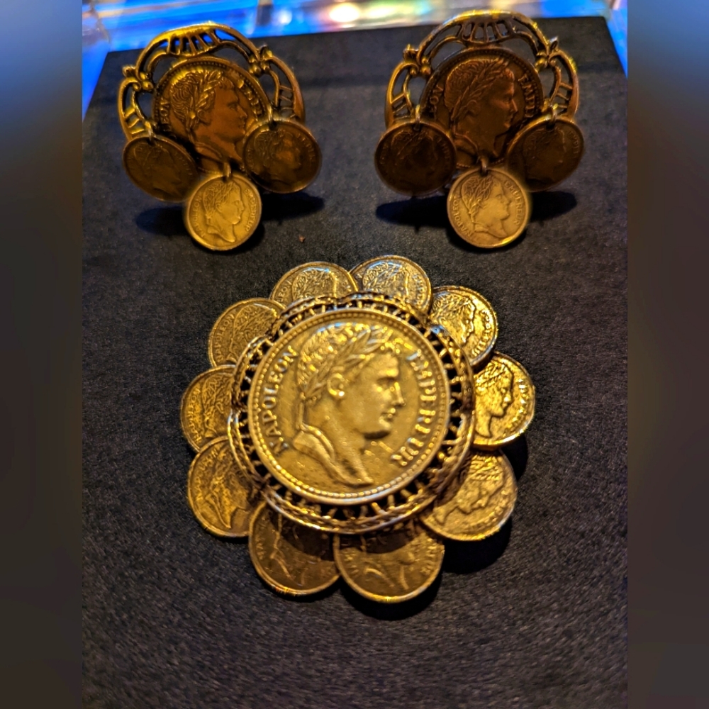 Vintage Napoleon Broach, and matching clip on earrings